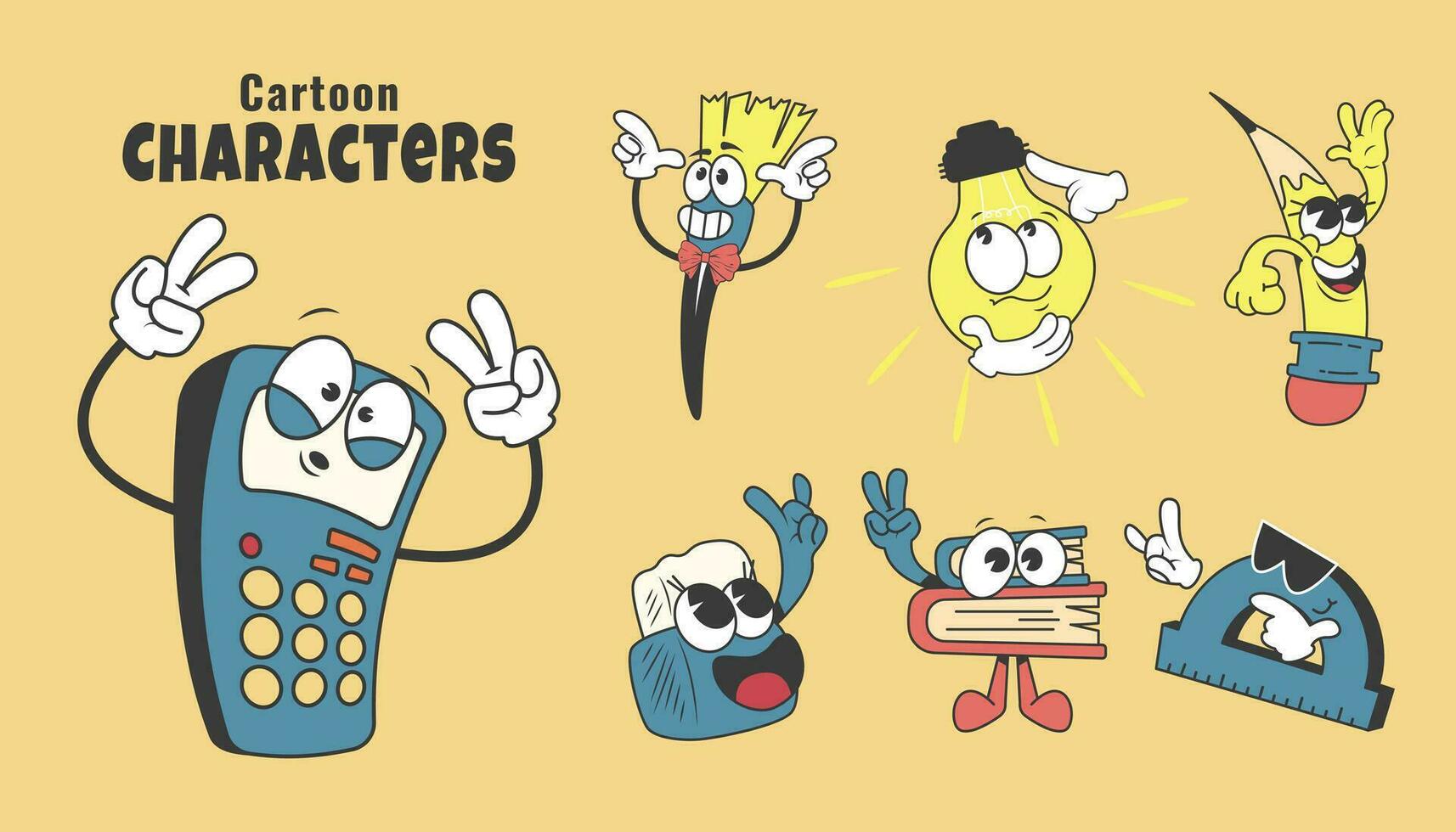 cartoon characters Groovy style vector