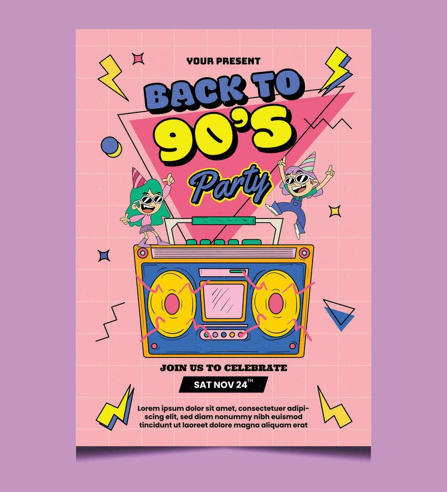 back to the 90s, party invitations , vector illustration