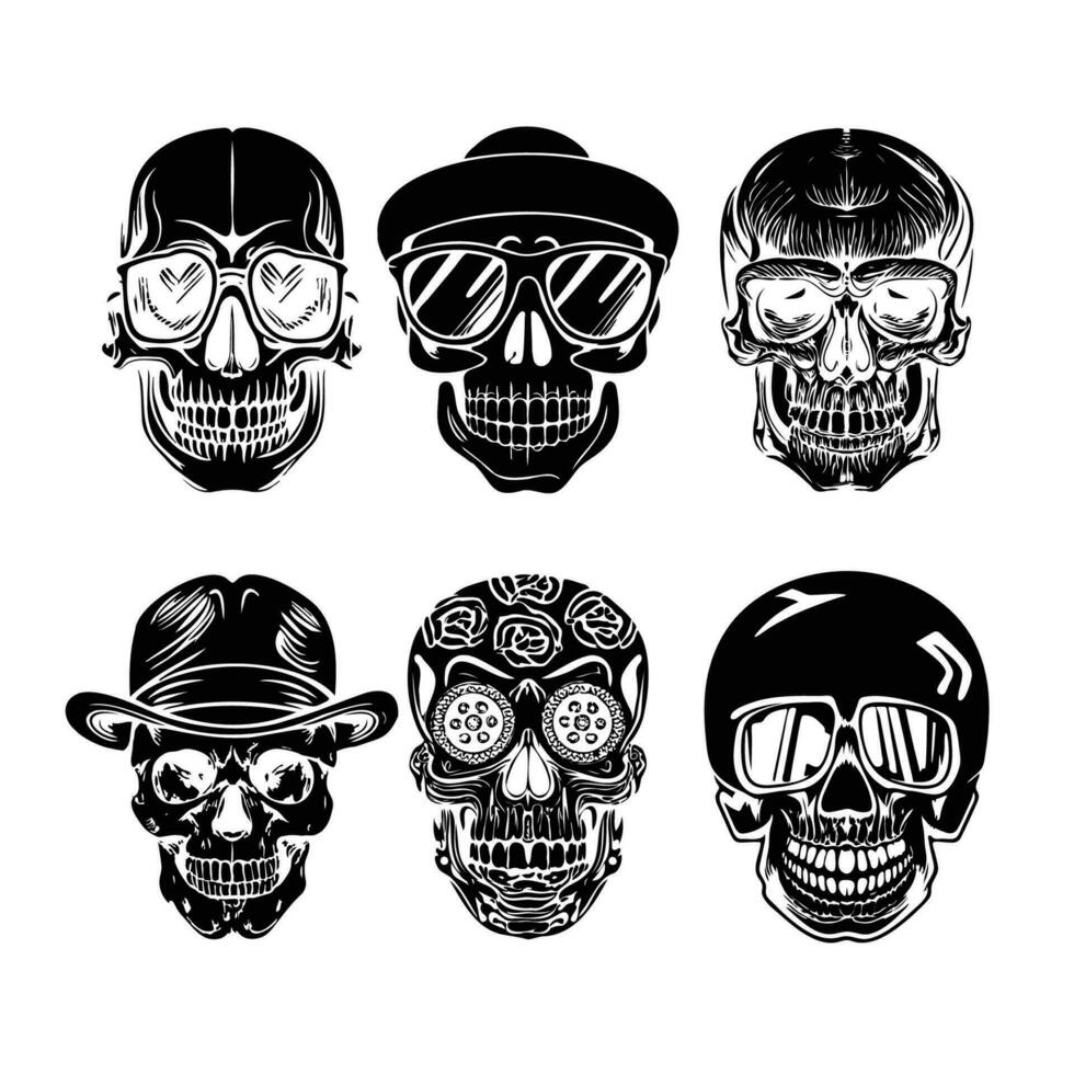 Drawing of silhouette human skulls. vector