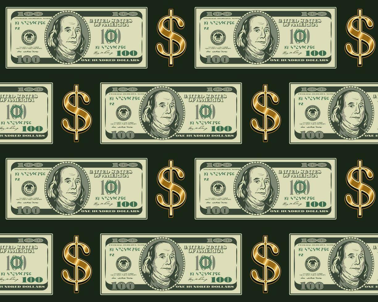 Horizontal pattern with 100 dollar bills vector