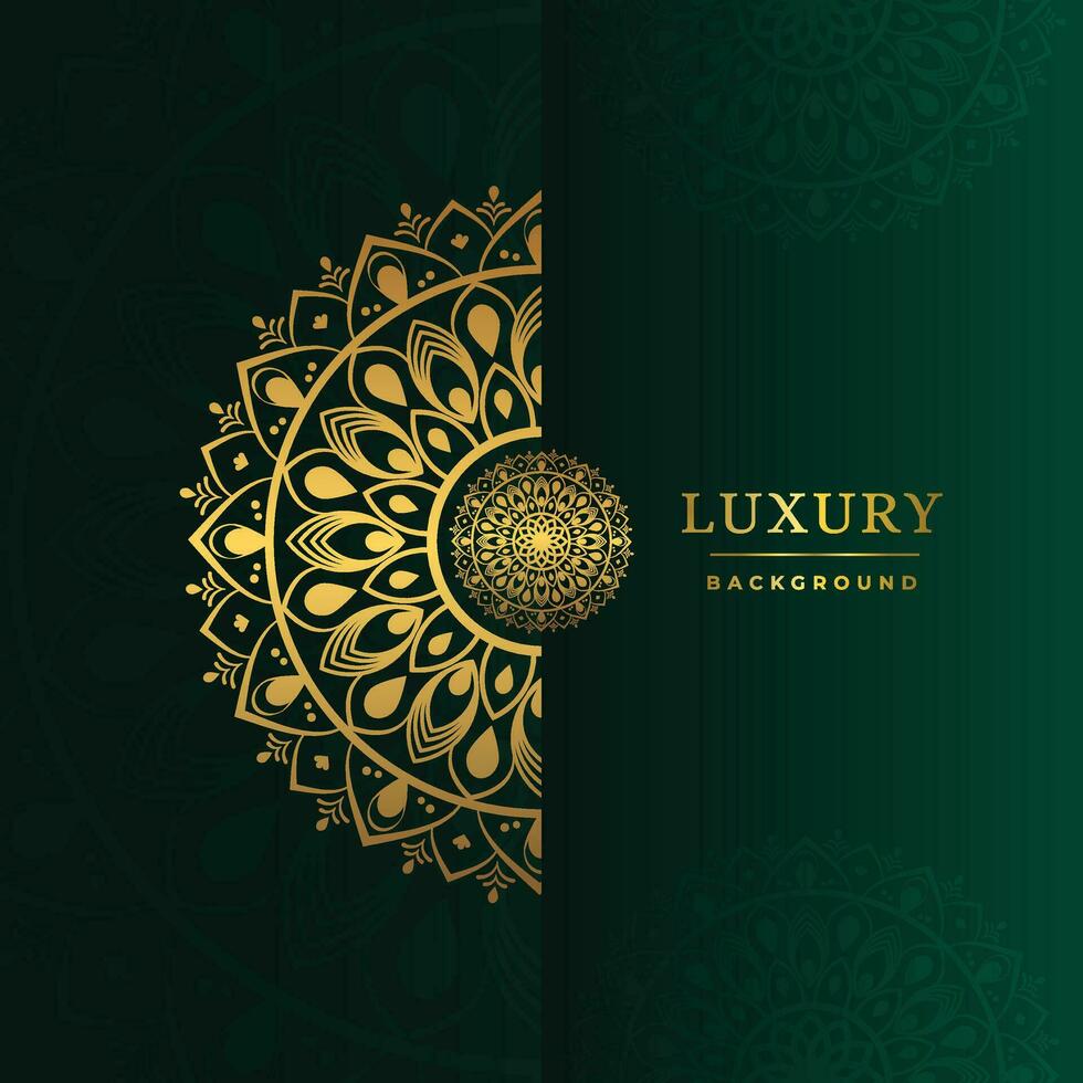 Luxury gold mandala ornate background for wedding invitation, book cover. Arabesque islamic background Pro Vector