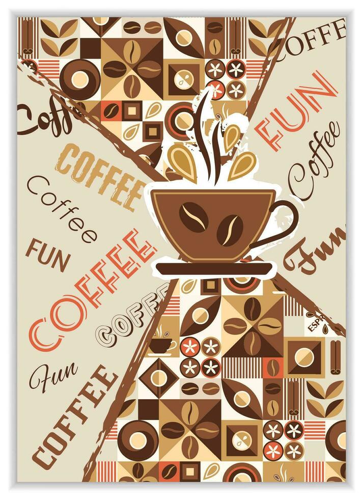 Poster with coffee cup, abstract geometric shapes vector