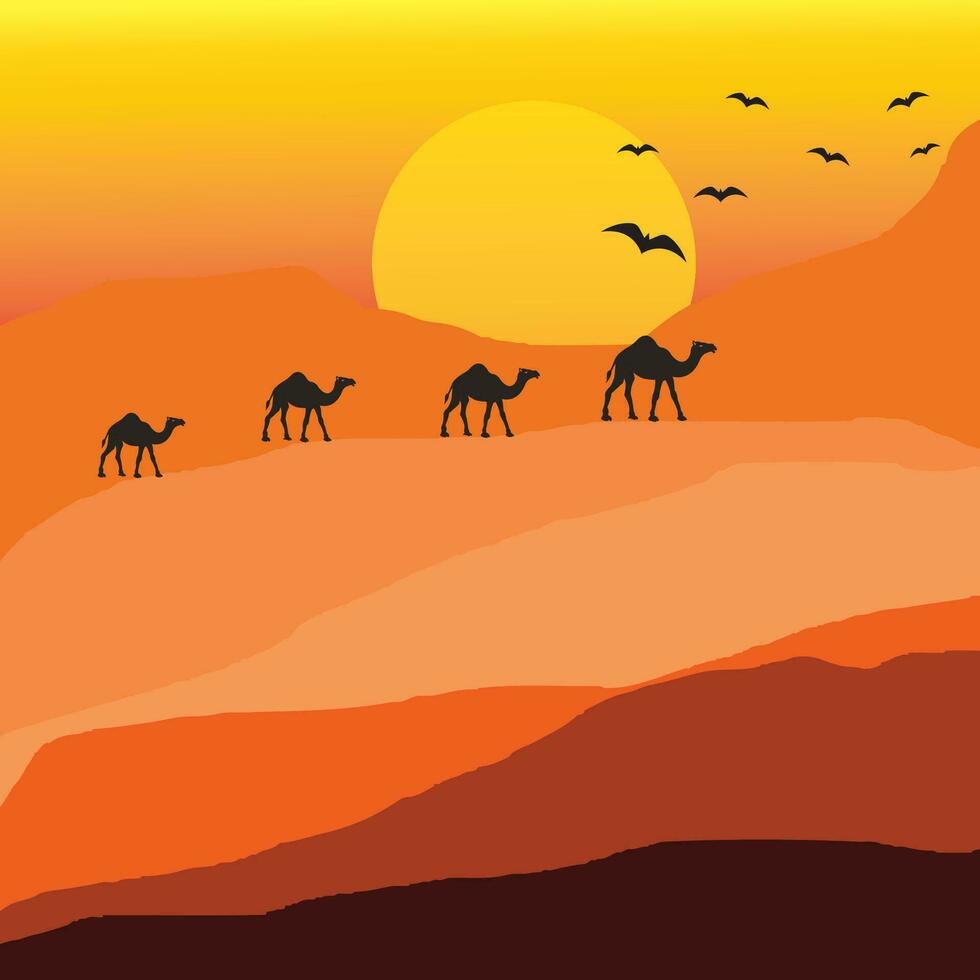 Background of camel caravan crossing the desert vector