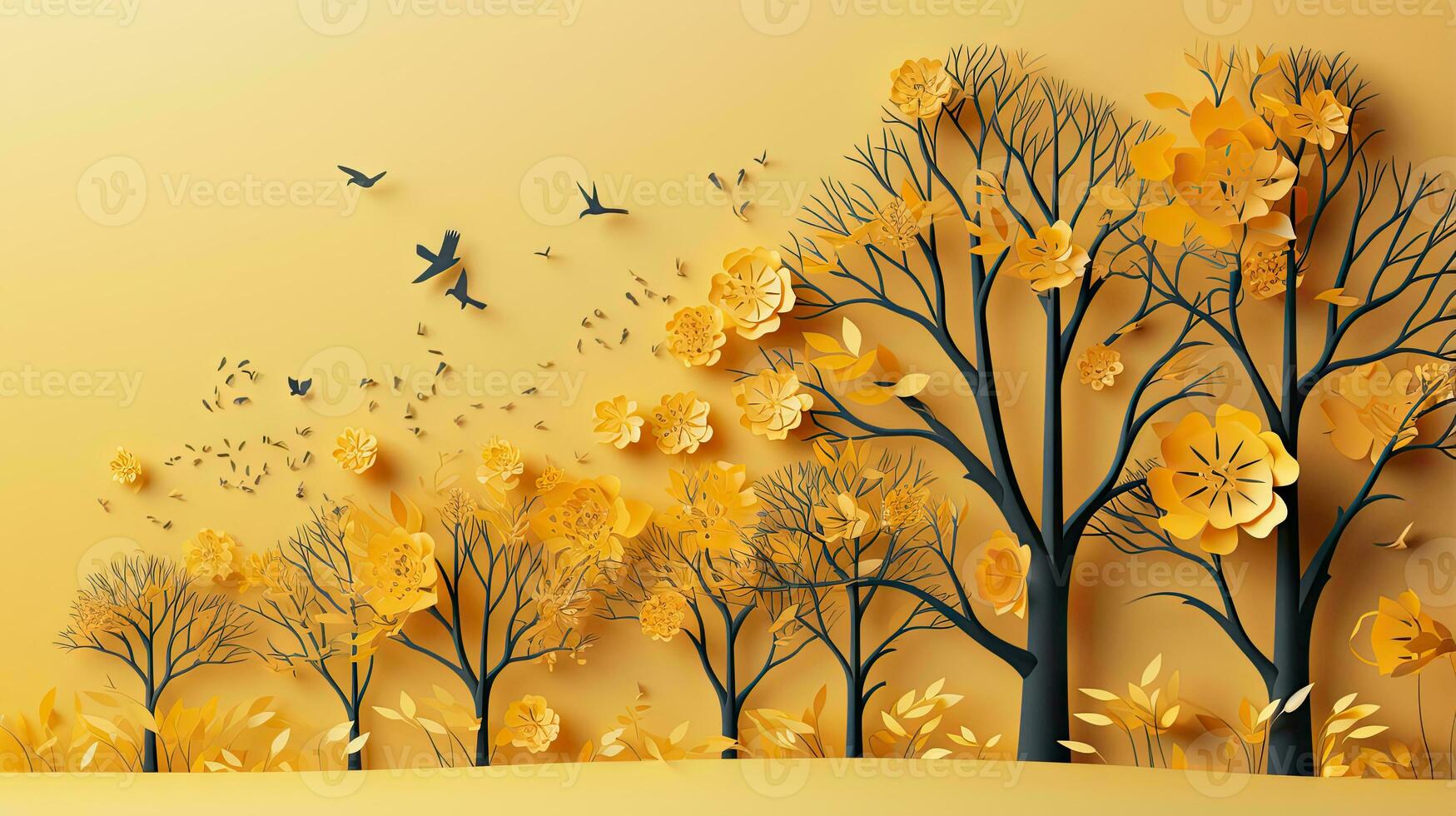 Autumn tree paper cut style. Vector illustration for your design. photo