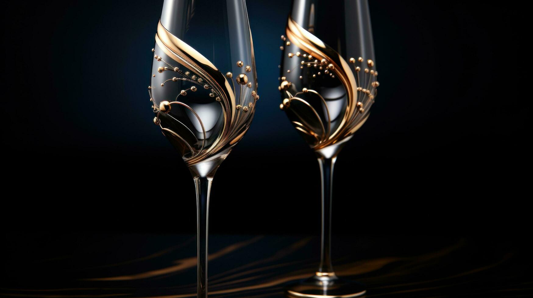 Elegant champagne glasses against a black background with gold accents photo