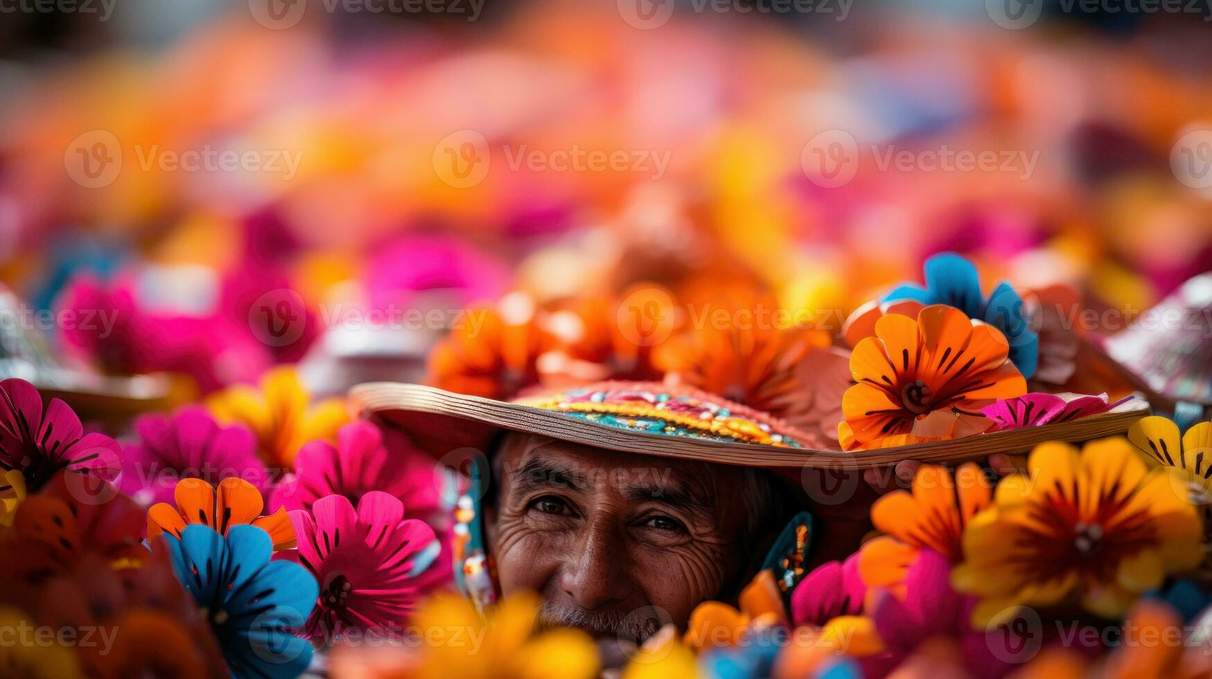 Man with flowers in Guadalajara Jalisco Mexico Latin America festival. photo