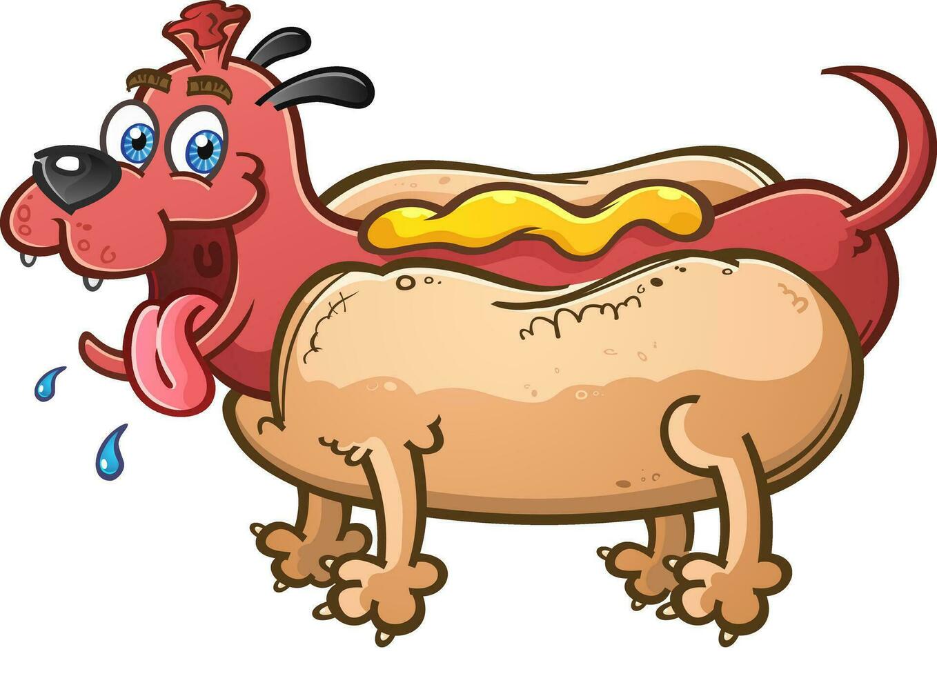 A smiling hot dog cartoon character mutt happily drooling and wagging it's tail clip art vector