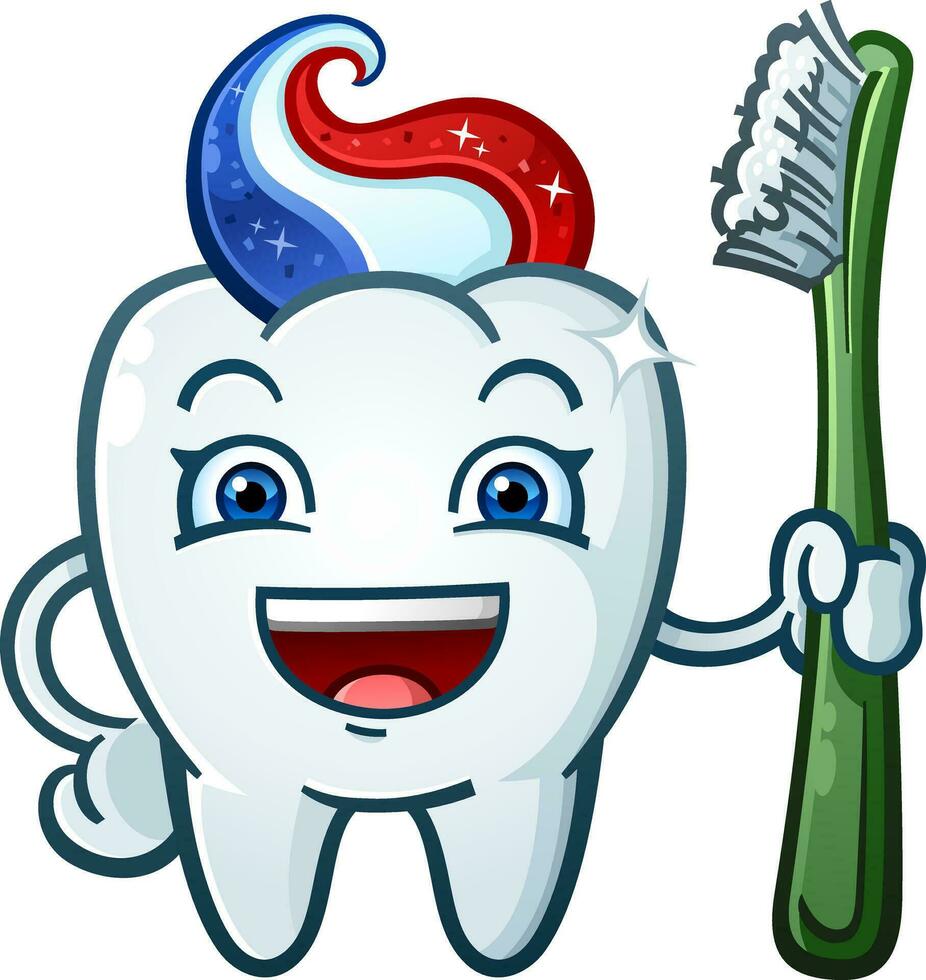 Sparkling Tooth Paste Cartoon Character holding a Tooth Brush vector