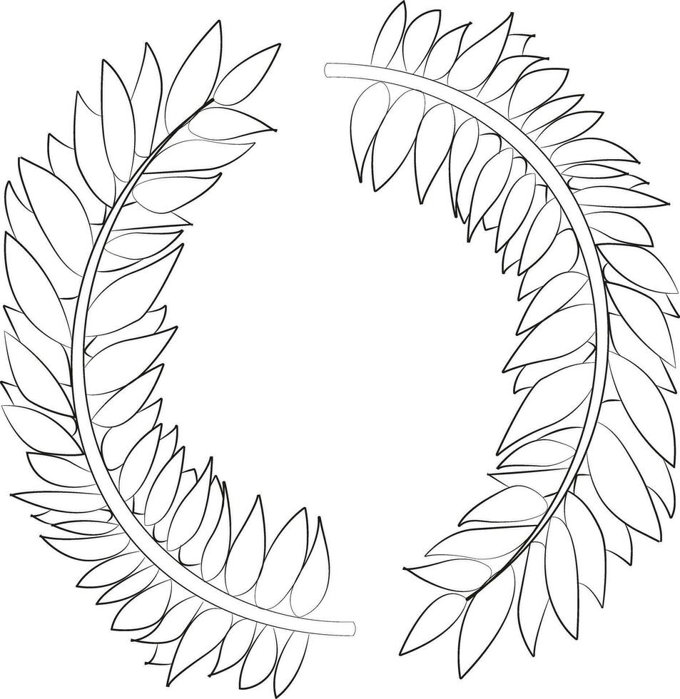 Vector contour isolated illustration of a wreath of twigs with leaves.