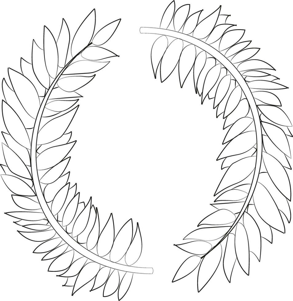 Vector contour isolated illustration of a wreath of twigs with leaves.