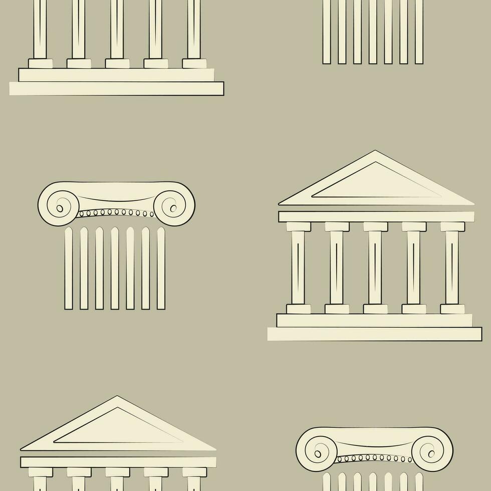 Seamless vector pattern of antique greek architecture on a brown background.Seamless vector pattern of antique greek architecture on a brown background.