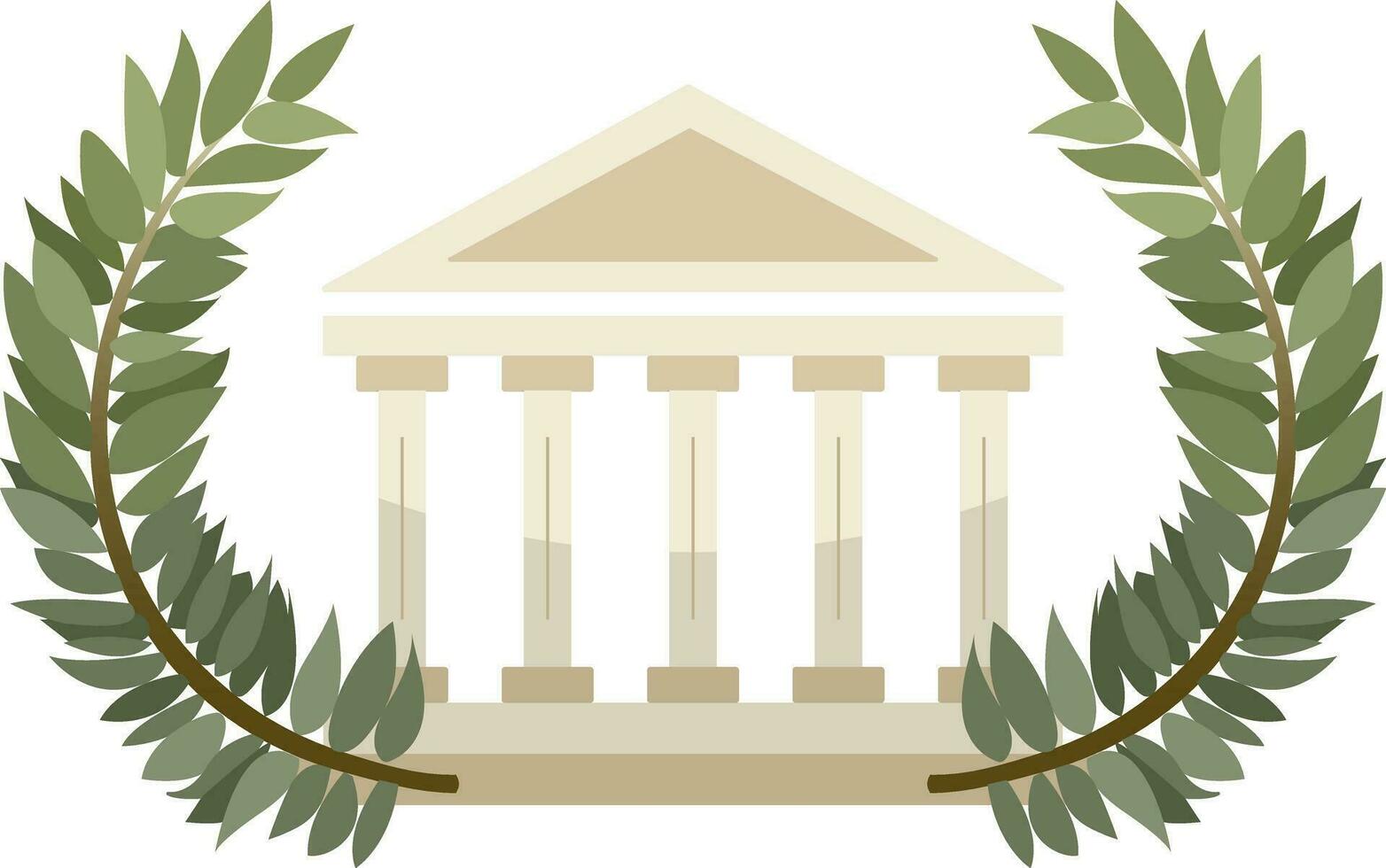 Illustration of a green laurel wreath and Greek architecture. Parthenon with marble columns.Illustration of a green laurel wreath and Greek architecture. Parthenon with marble columns. vector