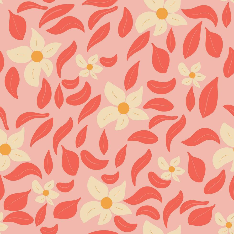 Groovy hand drawn seamless flower plants pattern. Vector illustration