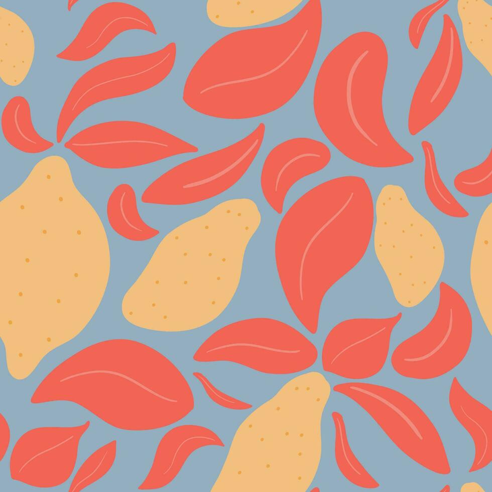 Lemons groovy hand drawn seamless pattern. Vector illustration