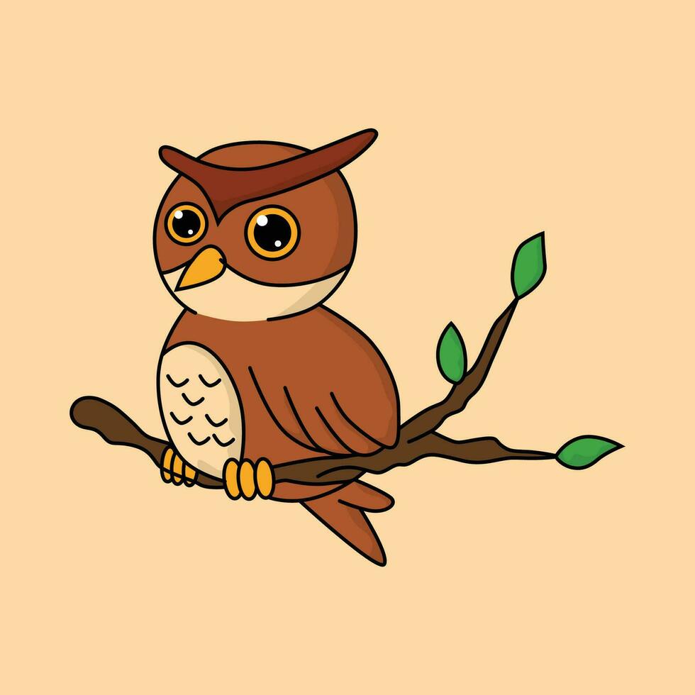 Animal Cartoon Character Of An Owl Sitting On A Branch vector