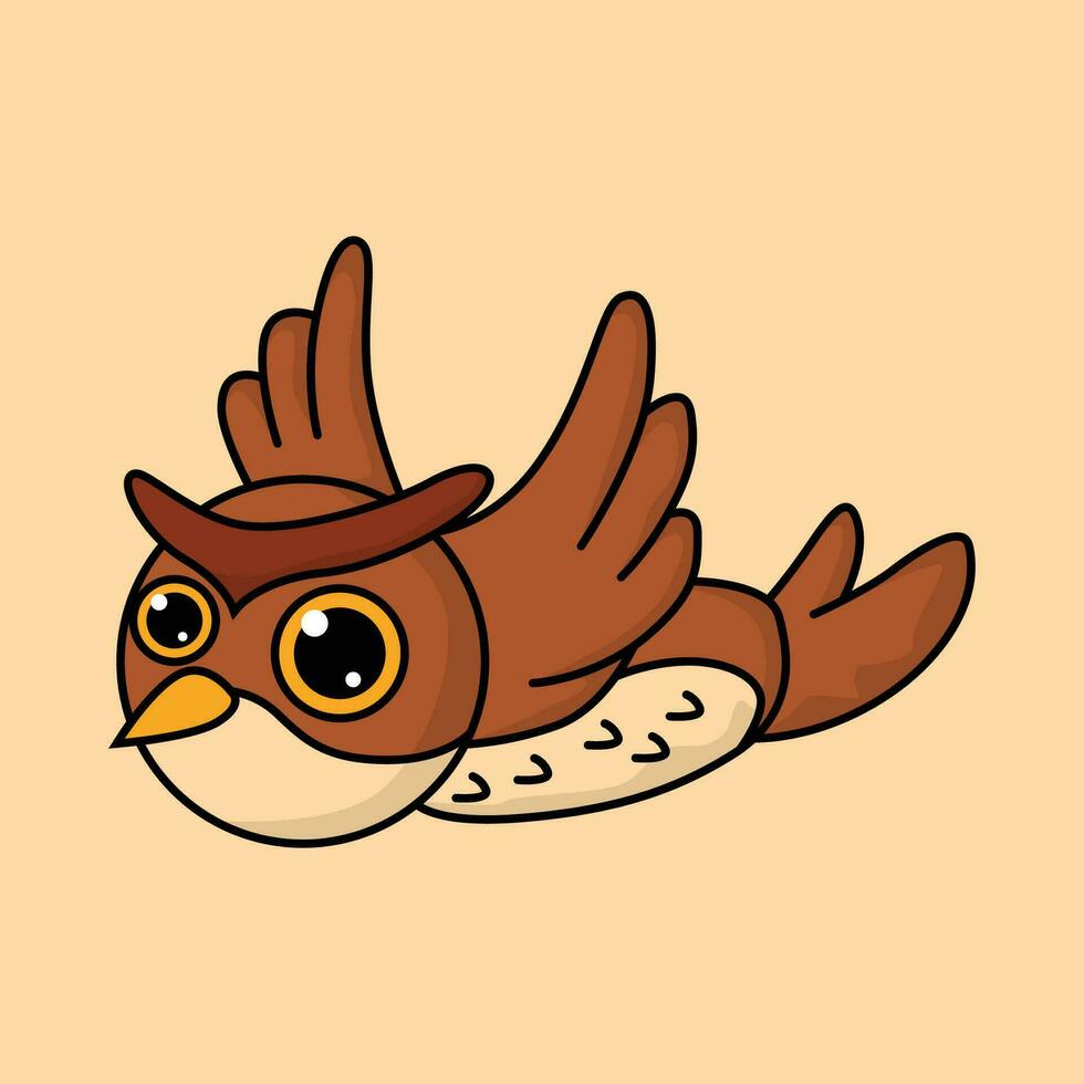 animal dibujos animados personaje de un búho volador rápido vector