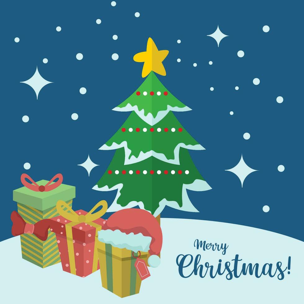 espumoso dibujos animados Navidad árbol vector con nieve y regalos