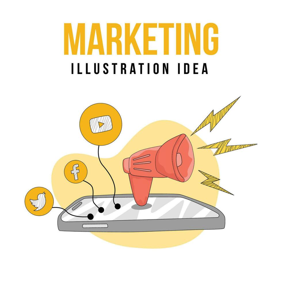 Hand Drawn Marketing Concept Illustration With Social Media vector