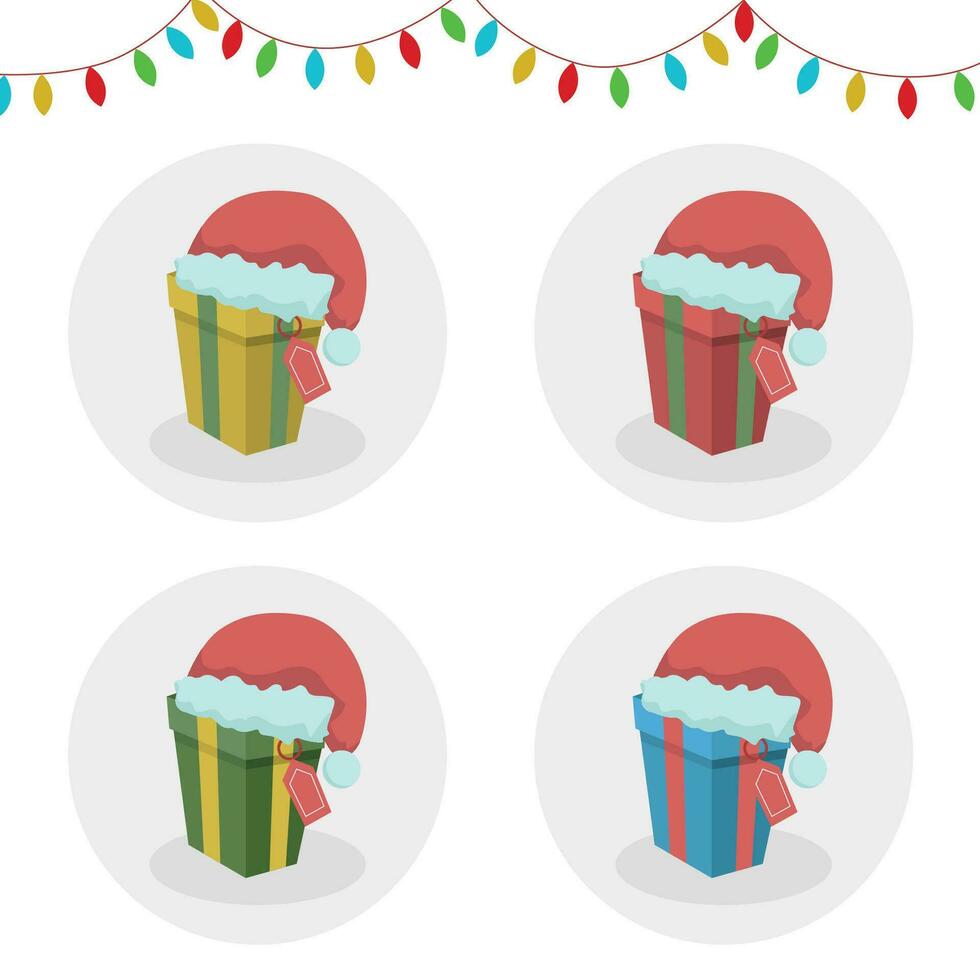Clásico dibujos animados Navidad regalo con Papa Noel sombrero diferente color esquemas vector