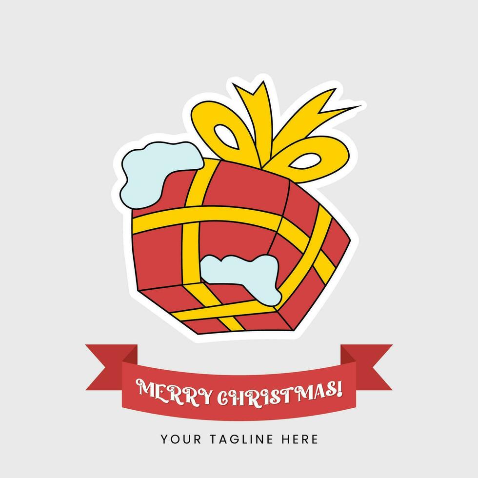 Cartoon Christmas Gift Box Icon With Outline vector