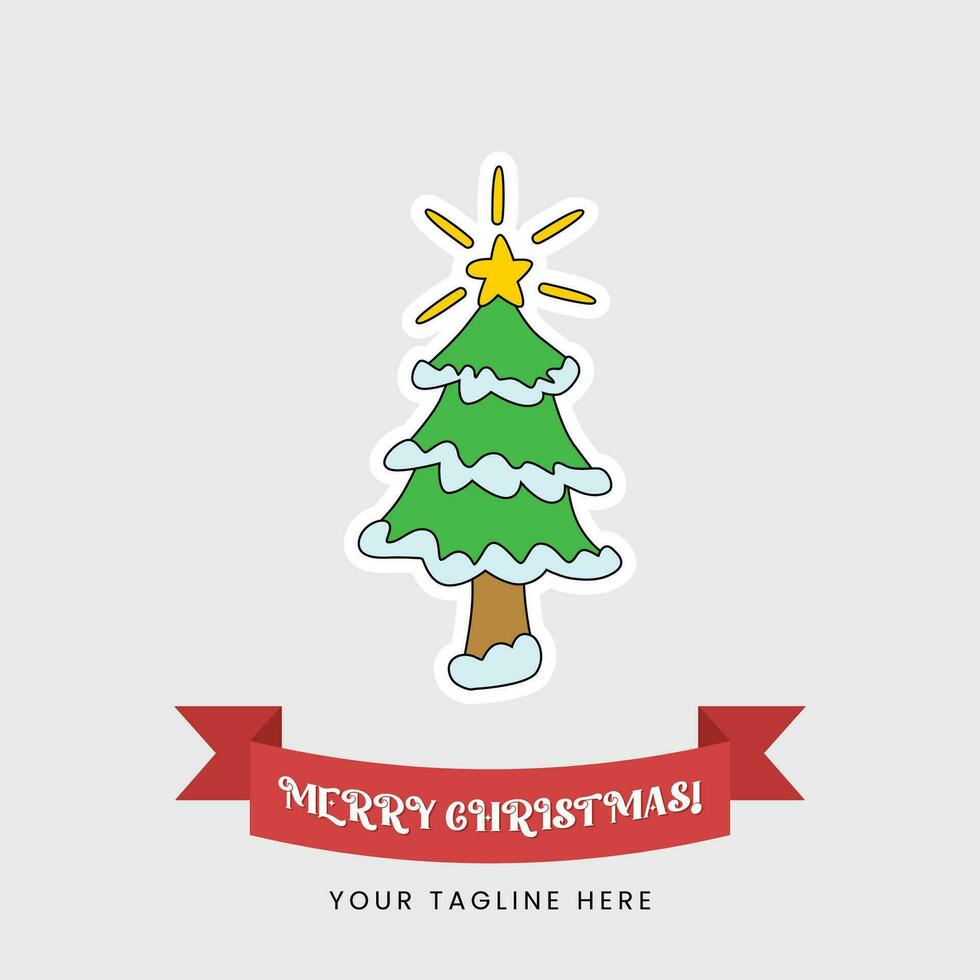 dibujos animados Navidad árbol icono con contorno vector