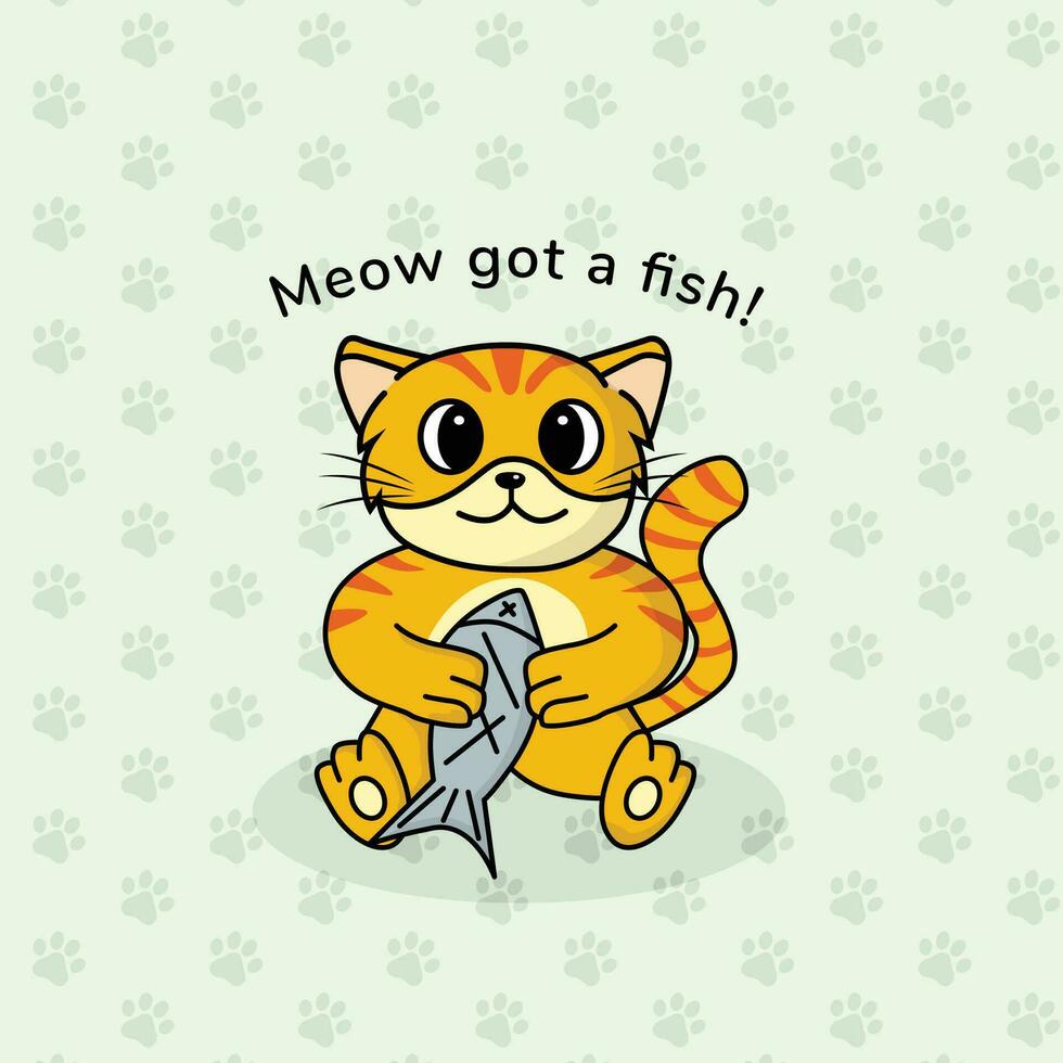 Cute Cat Holding A Fish vector