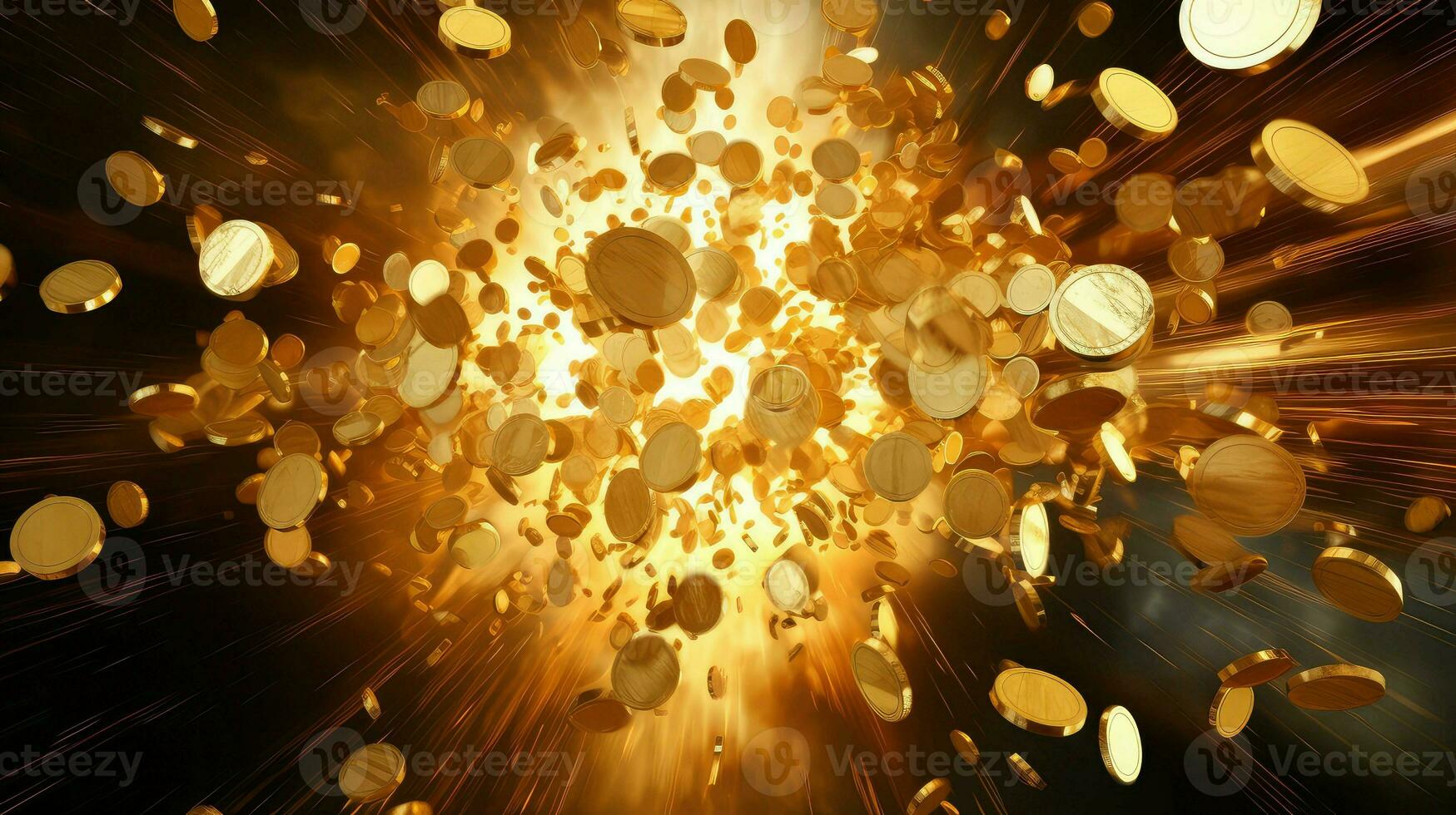 3d gold coin explosion ai generated photo