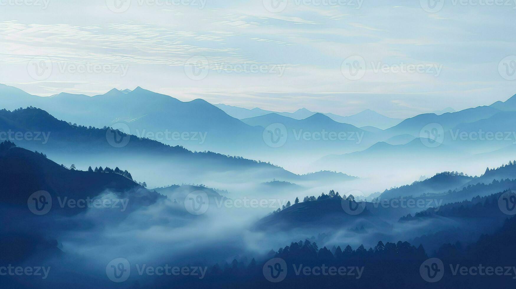 sky misty mountain morning ai generated photo