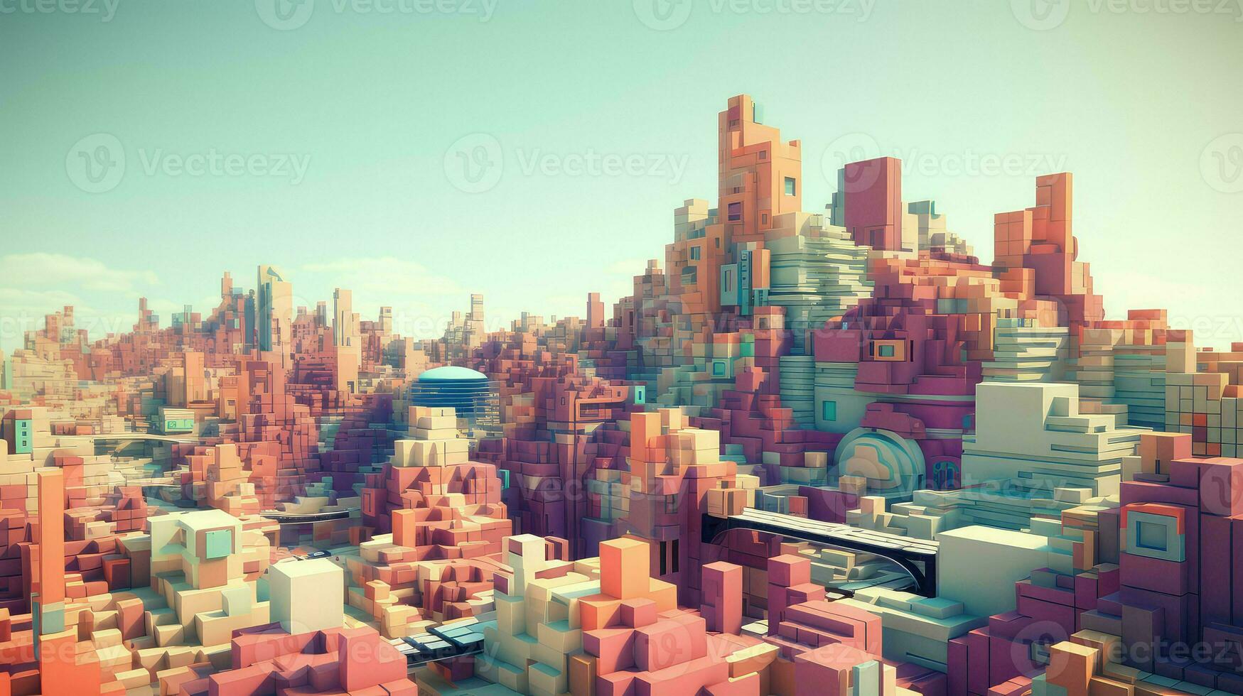 pixel voxel city landscape ai generated photo