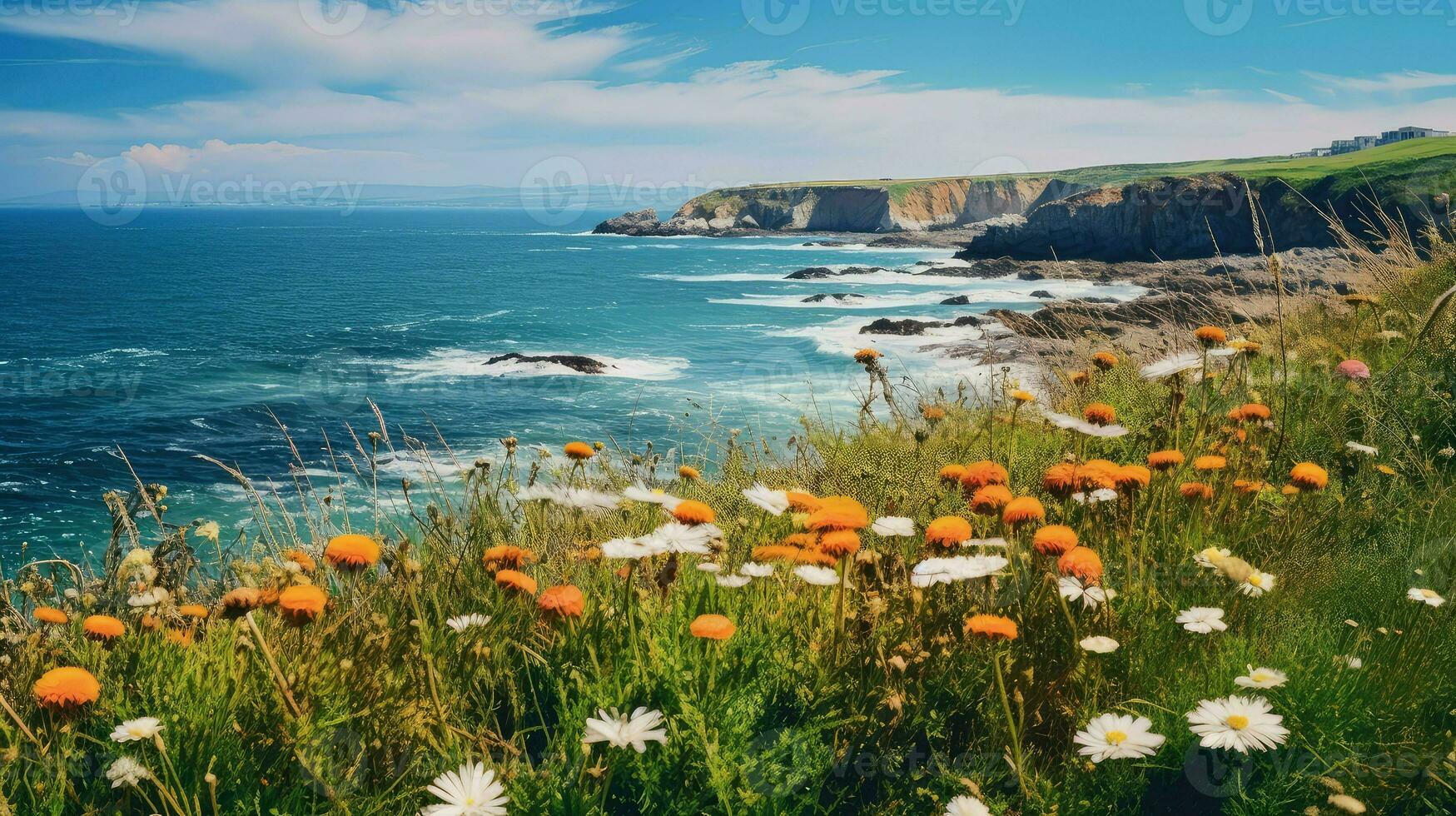 nature wild coastal flowers ai generated photo