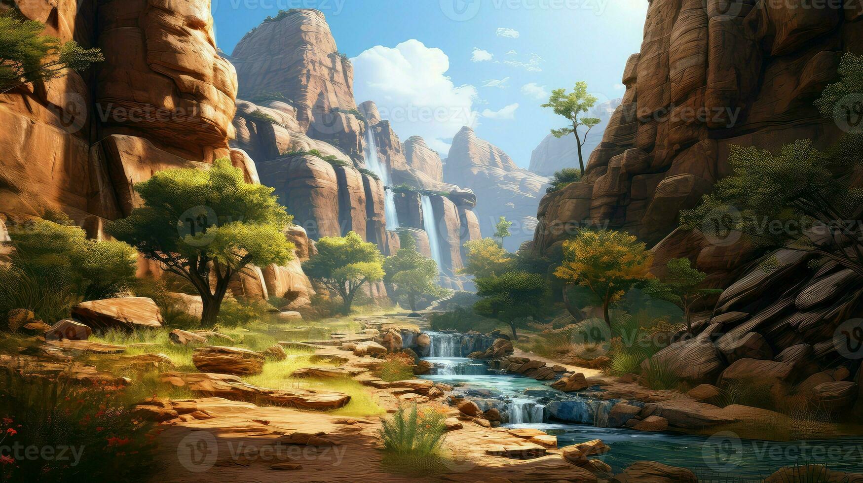 scenery canyon waterfall trail ai generated photo