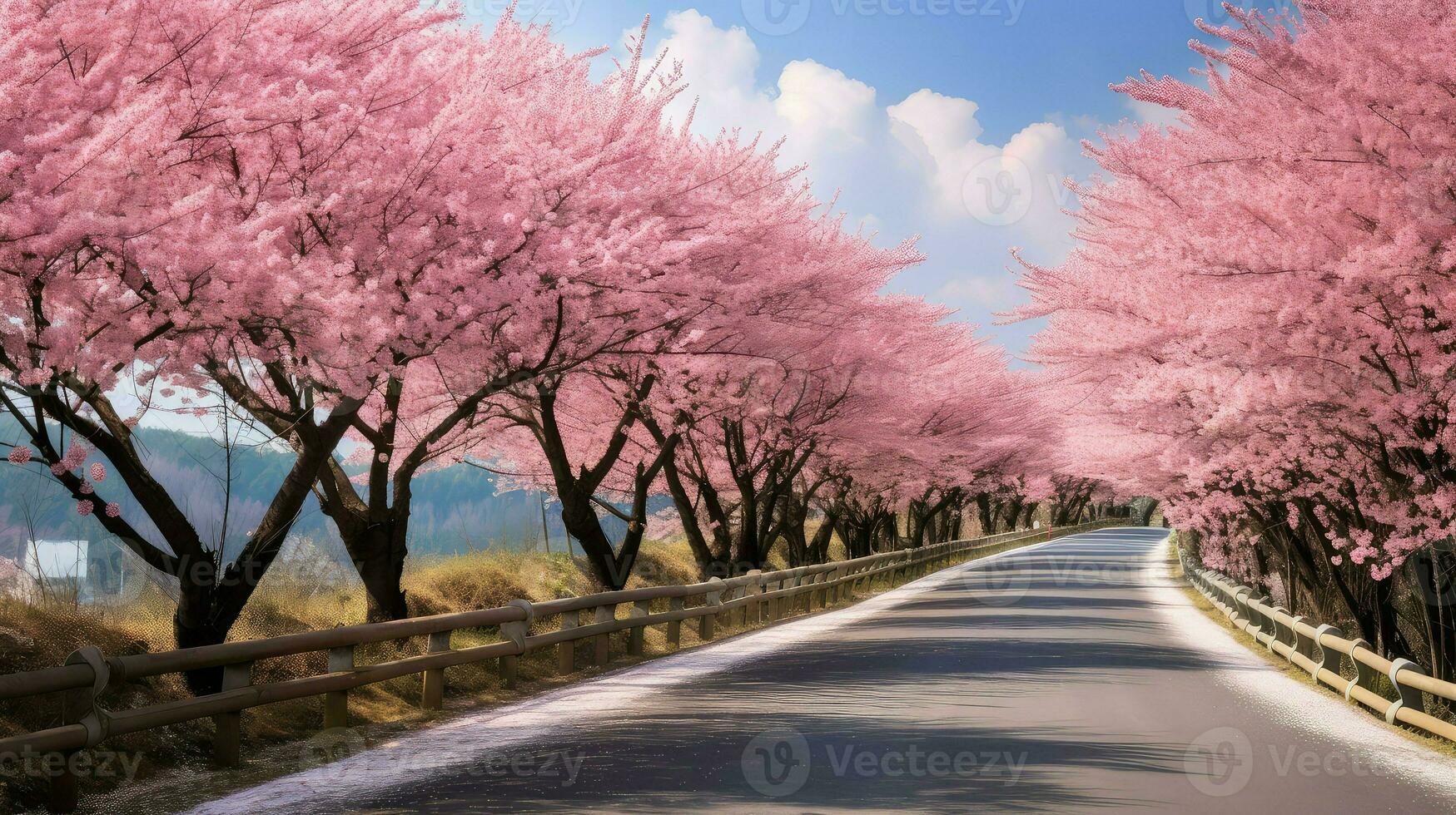 pink countryside cherry blossoms ai generated photo