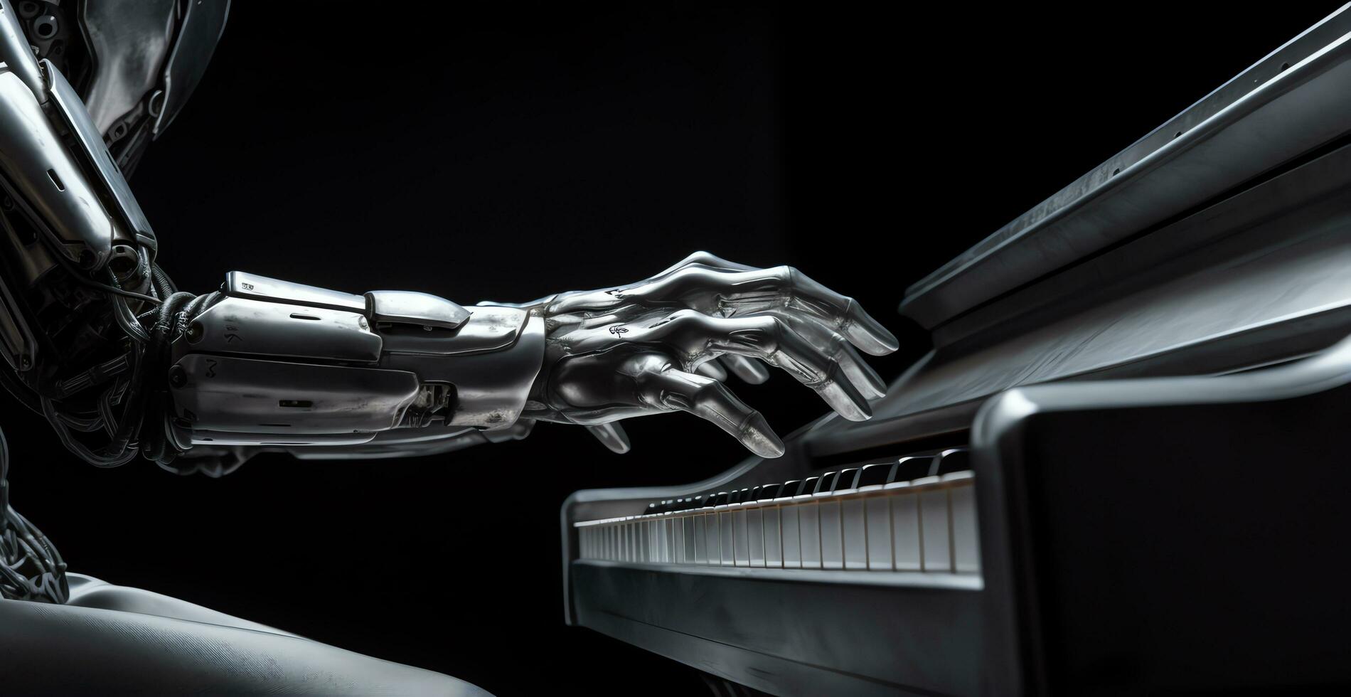 Robotic hands playing piano, science and technology concept, AI Generated photo