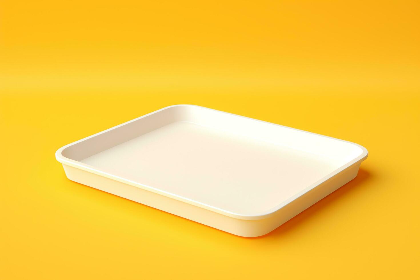 Blank empty plastic or paper tray mockup on yellow background, AI Generated photo