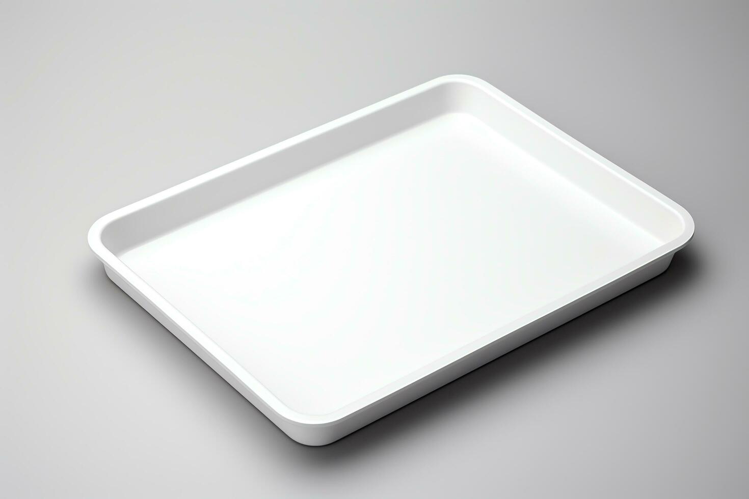 Blank empty plastic or paper tray mockup on grey background, AI Generative photo