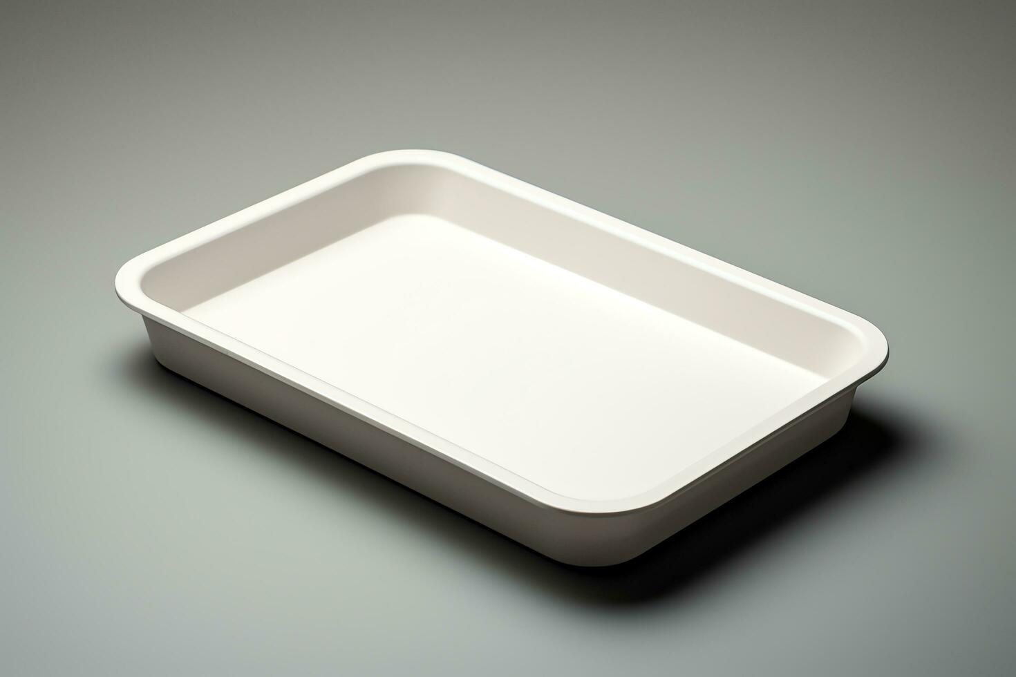 Blank empty plastic or paper tray mockup on grey background, AI Generative photo
