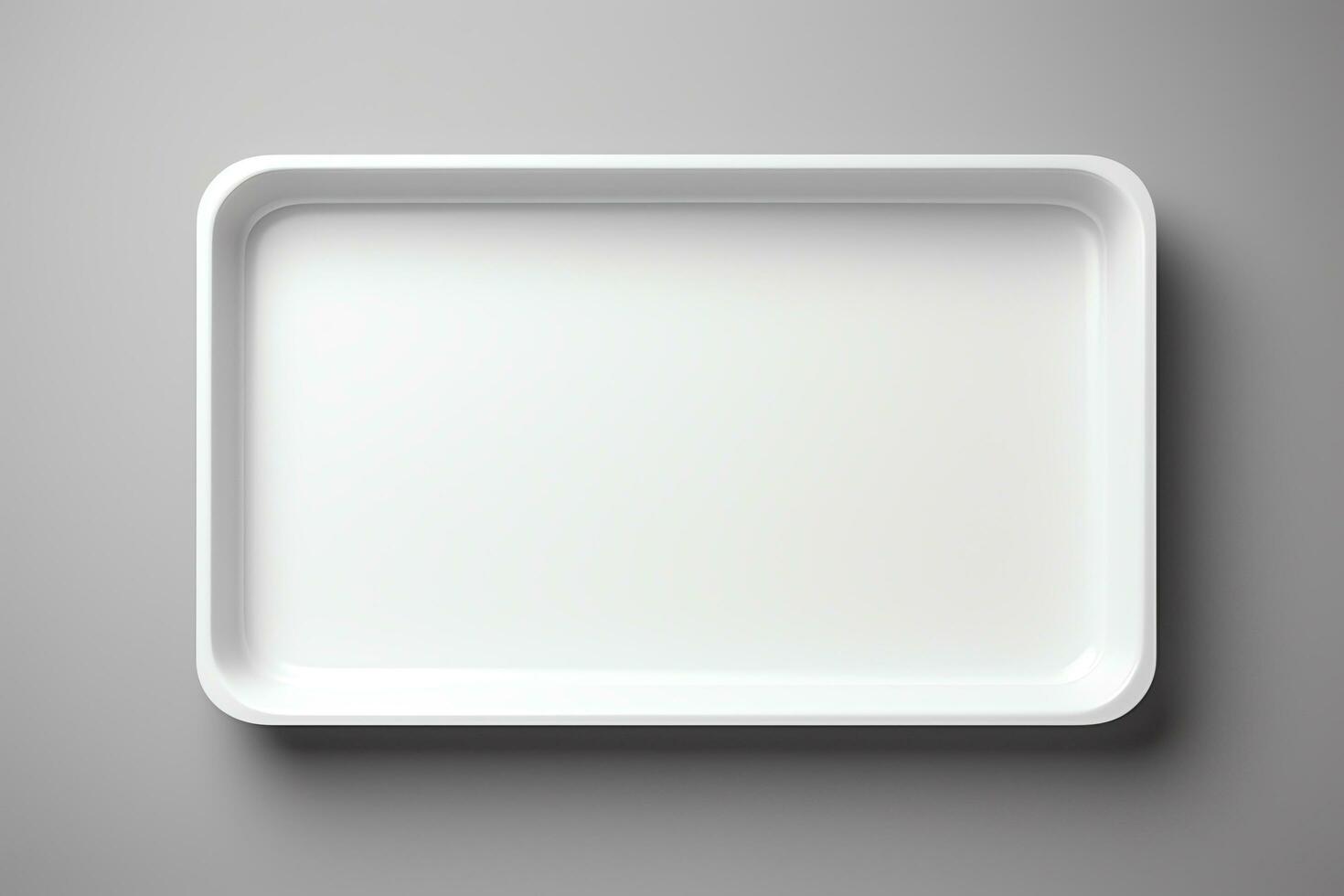 Blank empty plastic or paper tray mockup on grey background, AI Generative photo