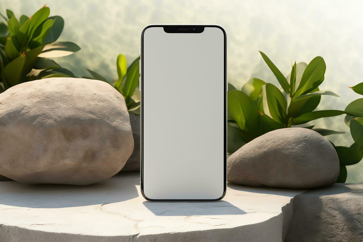 Blank screen mobile phone with mockup copy space, aesthetic social media template, AI Generated photo