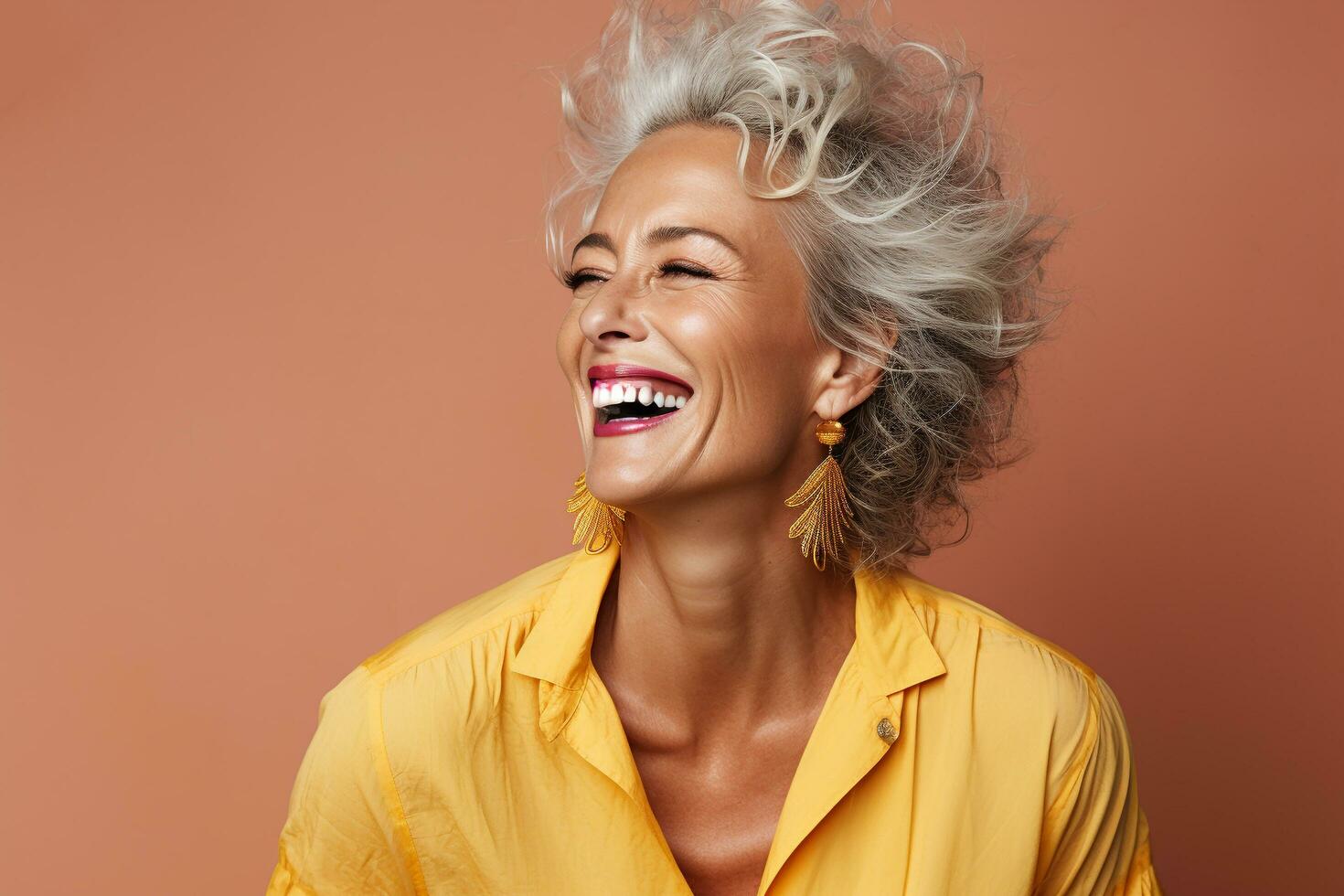 Happy and smiling attractive beauty caucasian senior woman, isolated on plain background studio portrait,AI Generated photo