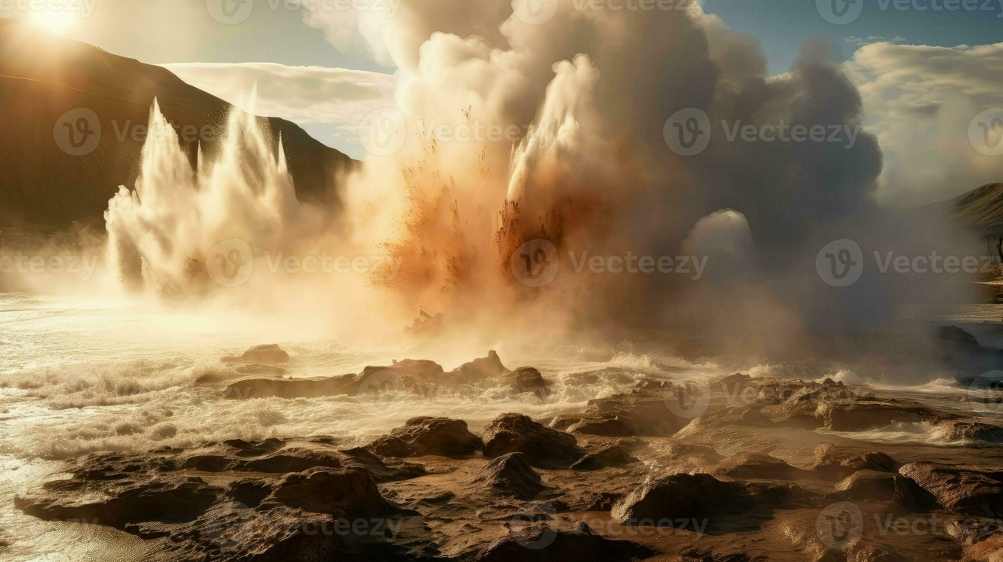 eruption volcanic geysers erupting ai generated 32458223 Stock Photo at