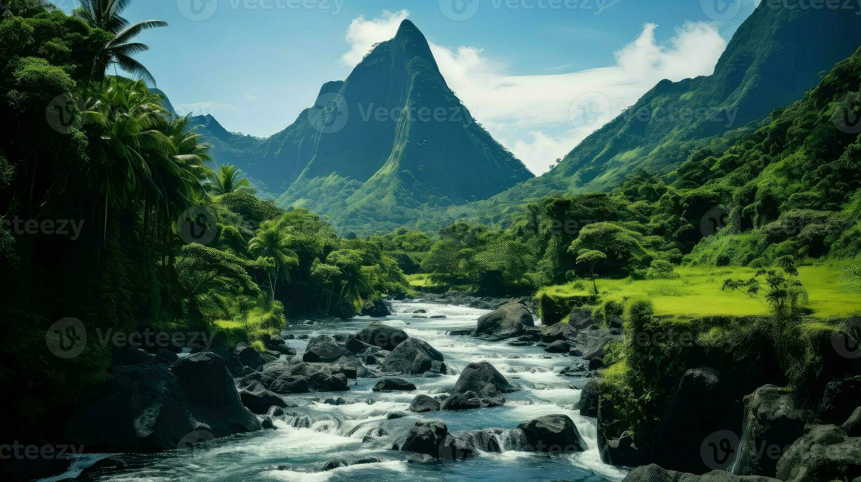 nature tahitian rainforest tropical ai generated photo