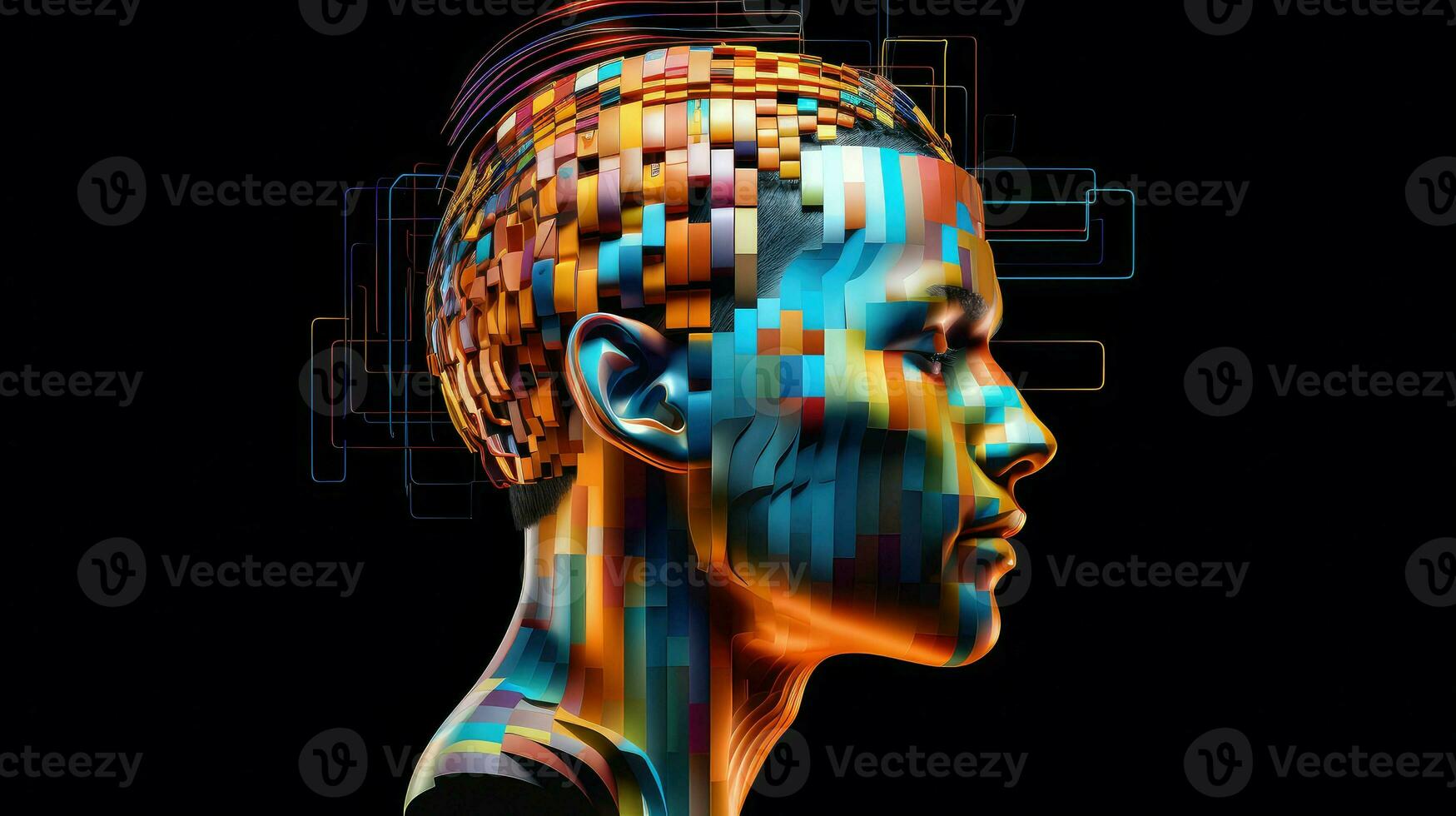 digital voxel human head ai generated photo