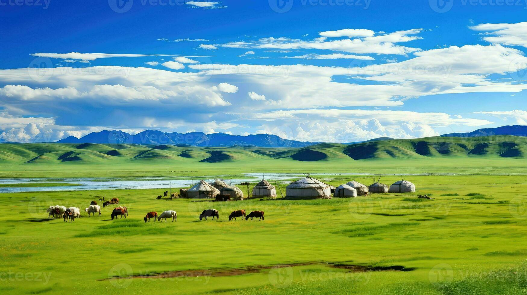 nature mongolian steppe vast ai generated photo