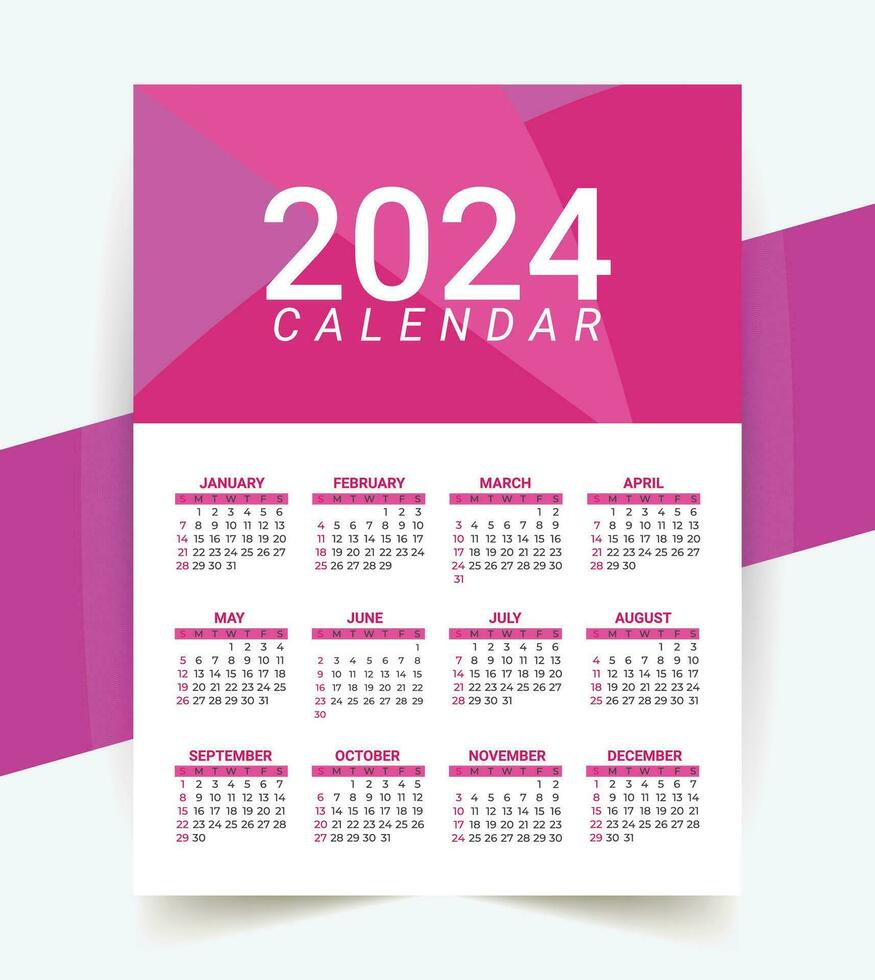 2024 annual calendar template design vector