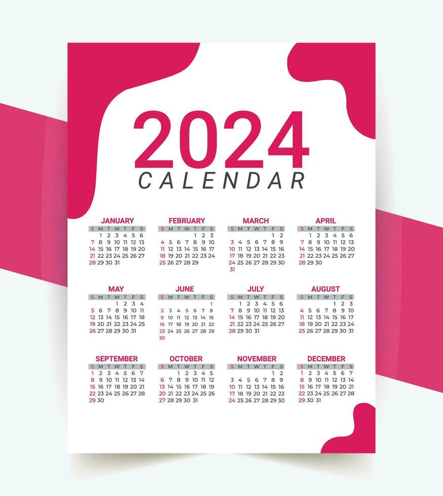2024 annual calendar template design vector