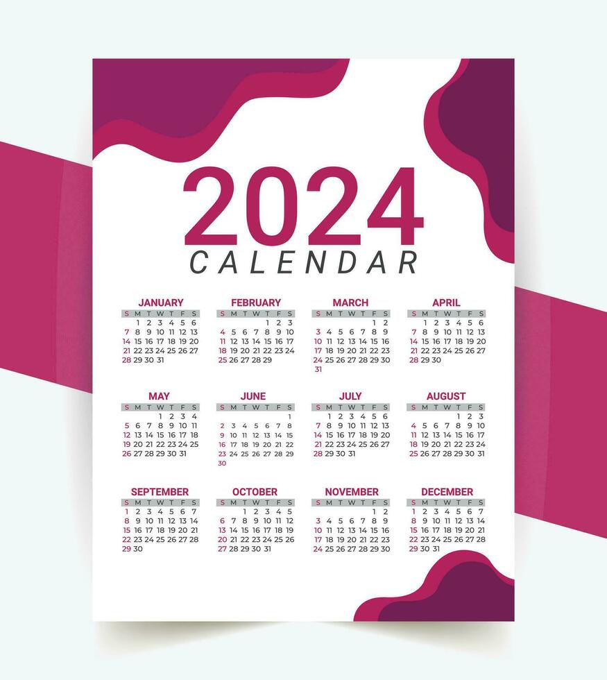 2024 annual calendar template design vector