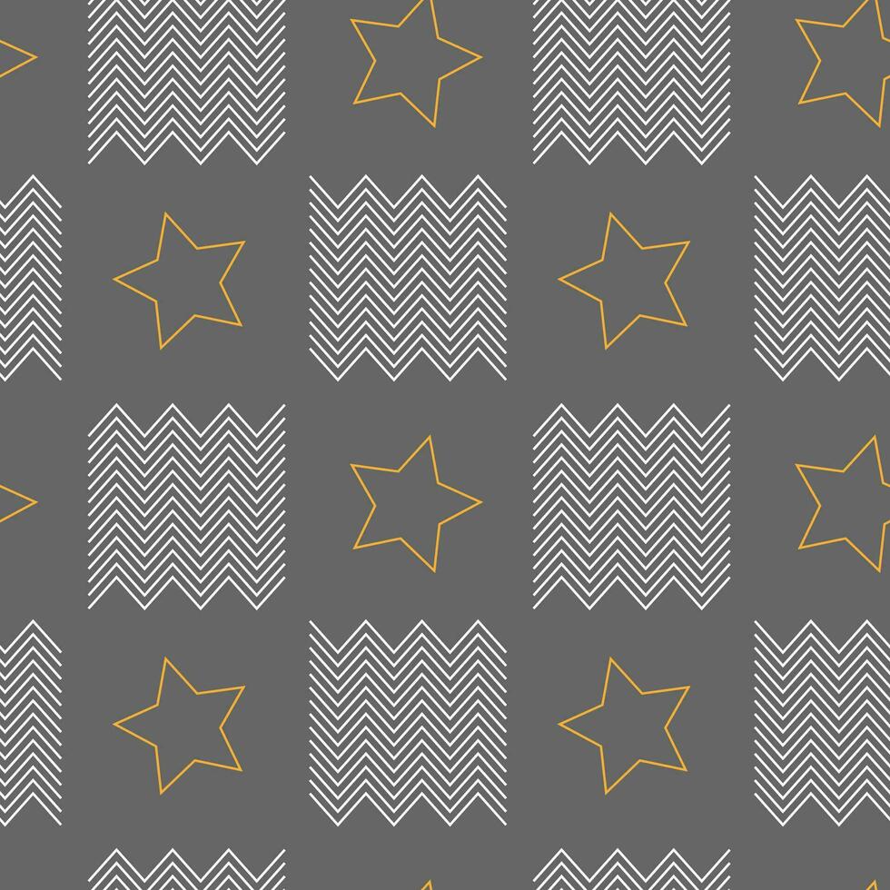 Abstract seamless pattern with zigzag and stars. Line vector illustration. Dark background with geometric shapes.