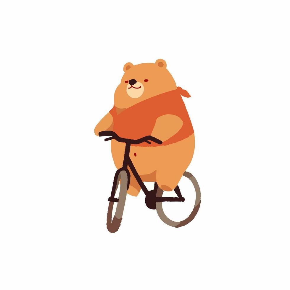 Cartoon style Bear riding a bicycle. Hand drawn Vector illustration.
