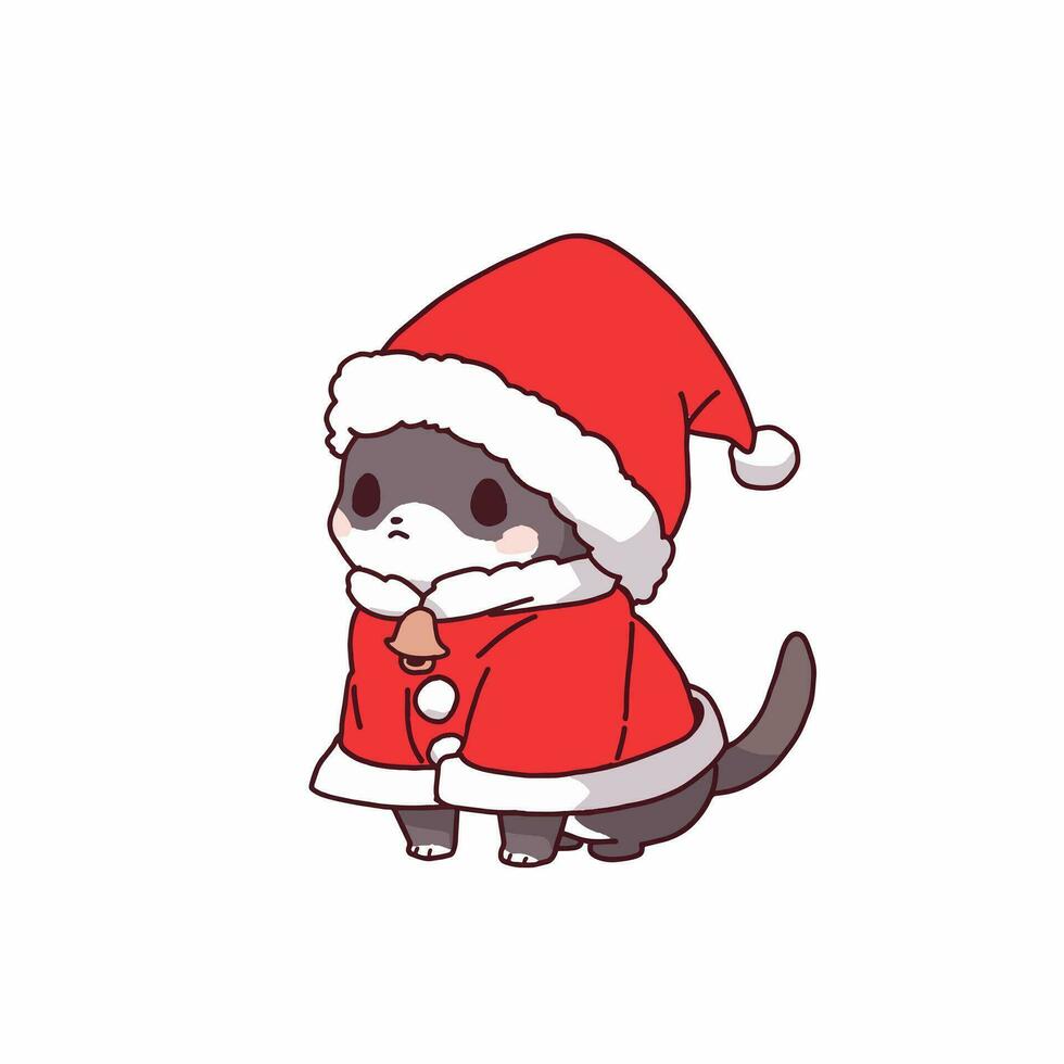 dibujos animados estilo gato vistiendo un Papa Noel traje. mano dibujado vector ilustración.