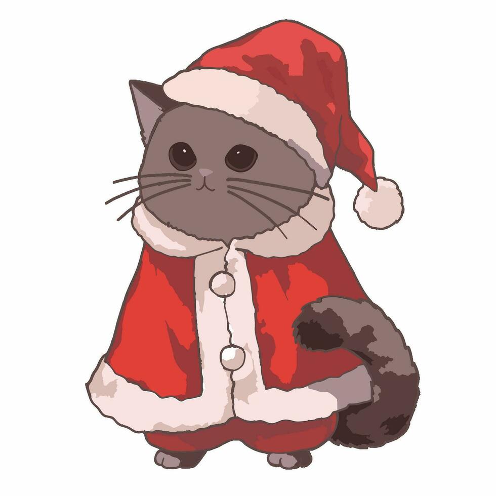 dibujos animados estilo gato vistiendo un Papa Noel traje. mano dibujado vector ilustración.